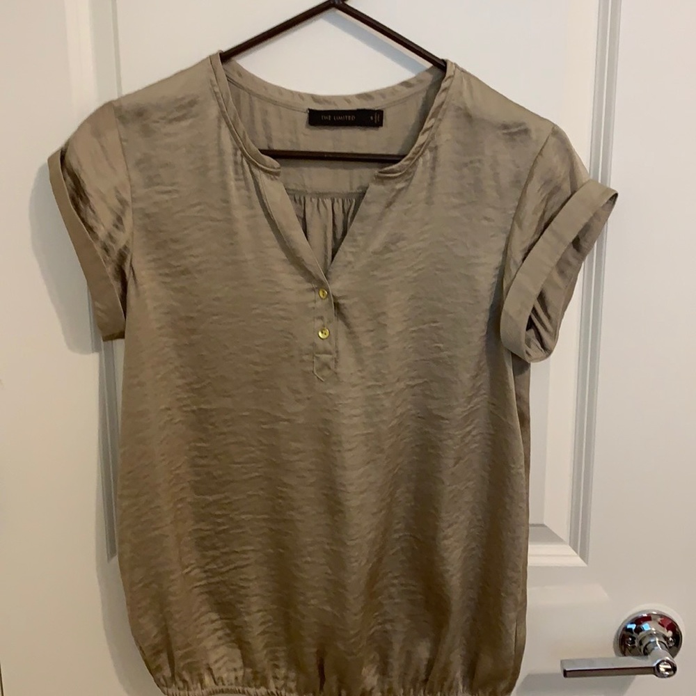 The Limited Taupe Short Sleeve Henley Blouse